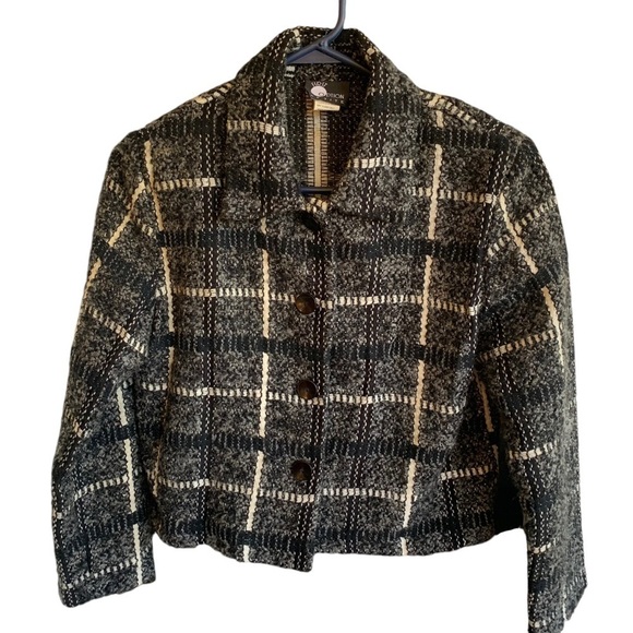 Vintage Blazer Sweater Jacket 80s Women’s Coat Dark Academia Petite Cropped - Picture 1 of 4